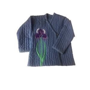 Vintage Quilted Blue Coat with Purple Iris Applique